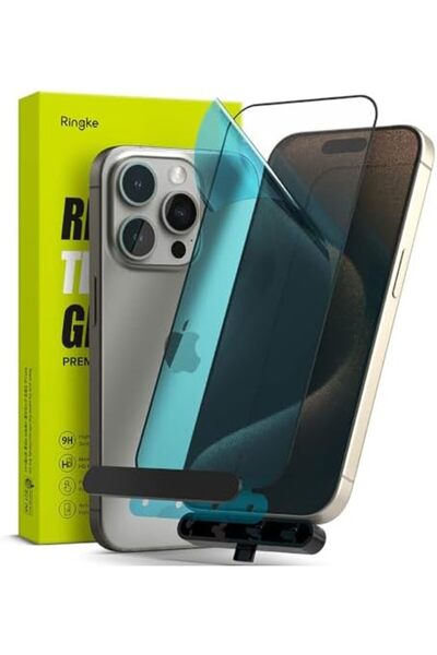 Ringke واقي شاشة آيفون 15 برو | غطاء زجاجي كامل مع أداة التركيب