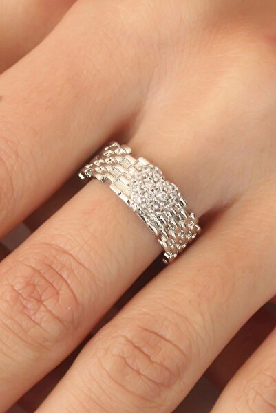 shopwave Silver Color Zircon Stone Heart Adjustable Women's Ring