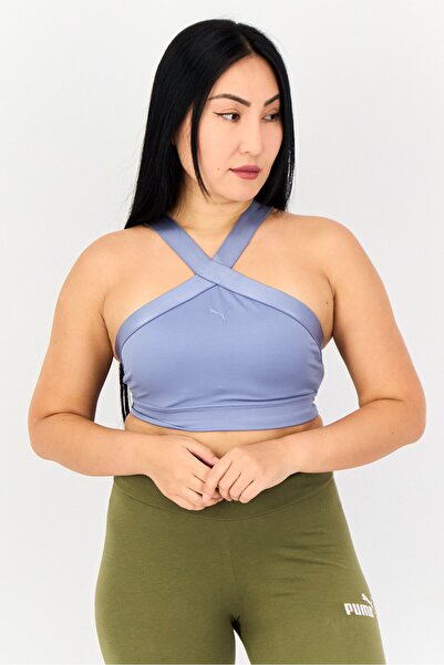 Puma Women Lightly Padded Sleeveless Training Sports Bra, Dusty Blue