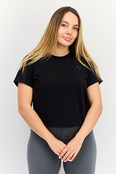 Puma Women Regular Fit Brand Logo Short Sleeves Training Top, Black