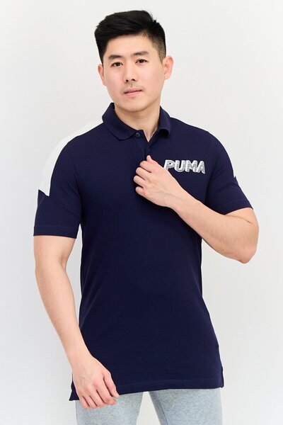 Puma قميص بولو رجالي رياضي بأكمام قصيرة مناسب للأنشطة الخارجية، أزرق داكن