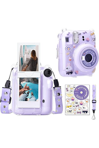 O Ozone جراب شفاف لكاميرا فوجي فيلم ميني 12 الفورية، غطاء صلب من البولي كربونات مع حامل قابل للتعديل