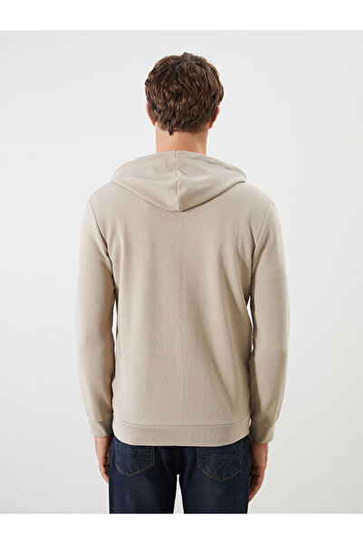 LC Waikiki Bej Kapüşonlu Uzun Kollu Erkek Fermuarlı Sweatshirt