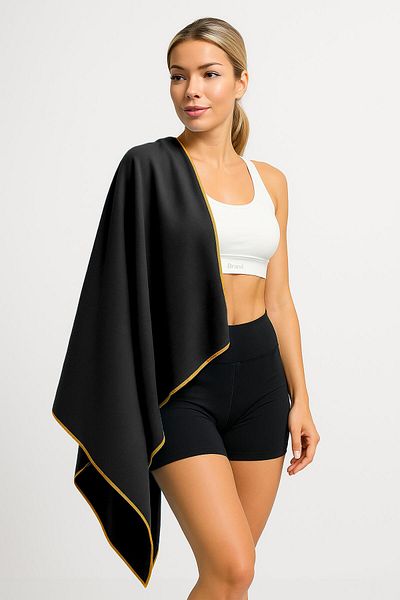 Telvesse Unisex Microfiber Beach Towel 80X130Cm Soft Textured Sea Bath Sports Towel Large Size Black