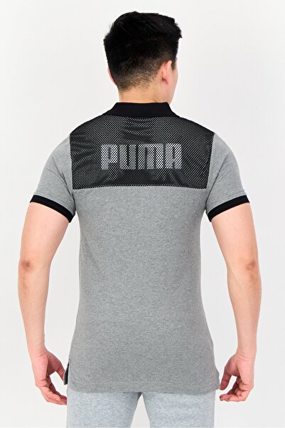 Puma Men Sportswear Fit Brand Logo Short Sleeves Outdoor Polo Shirt, Heather Grey