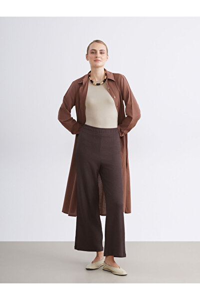 LC Waikiki Brown Textured Women's Trousers with Elastic Waist