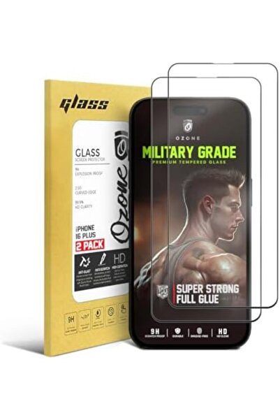 O Ozone واقي شاشة آيفون ١٦ بلس | زجاج مقسّى | عبوة من قطعتين | أسود