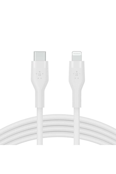 Belkin Charging Cable, Boost Charge Flex, Silicone, USB-C to Lightning, 2M, White
