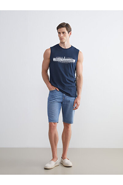 LC Waikiki Navy Blue Crew Neck Printed Men's Sleeveless T-Shirt
