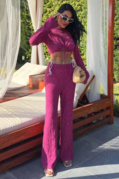 Lijuri Σετ παντελονιού μπλούζας με λεπτομέρεια με δαντέλα στο στήθος 10098