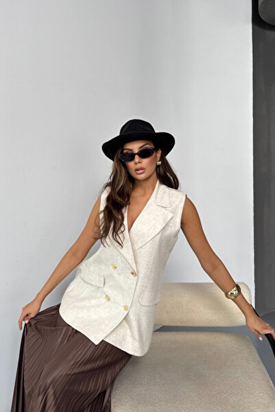 ALPACO Linen Vest with Gold Buttons - Raw -Collection