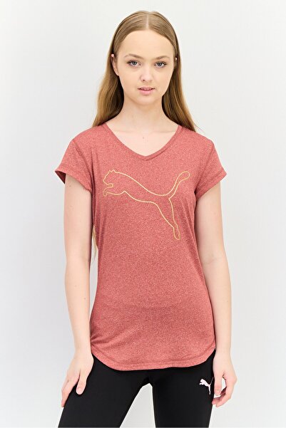 Puma Women Regular Fit Short Sleeve Running T-Shirt, Heather Red