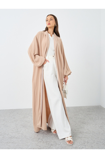 Styli Women Beige Front Open Shawl Collar Abaya
