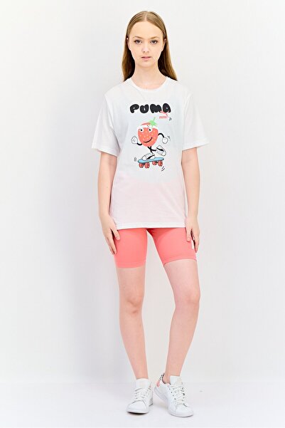 Puma Women Relaxed Fit Graphic Print Short Sleeve Outdoor T-Shirt, White