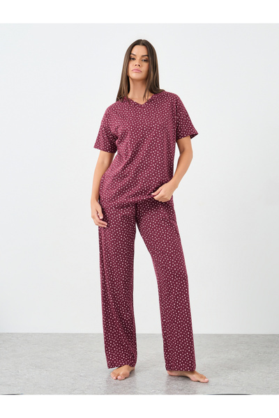 Styli Cotton Star Heart V Neck T-Shirt and Pyjama Set