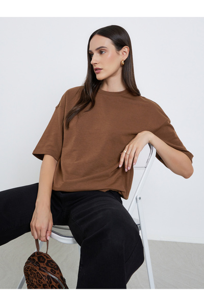 Styli Women Brown Terry Boxy Fit T-Shirt
