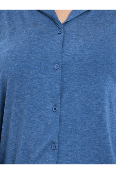 Styli Plus Melange Shirt and Wide Leg Pyjama Set