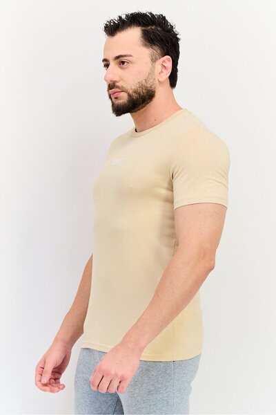 Puma Men Sportswear Fit Embroidered Logo Short Sleeves Outdoor T-Shirt, Beige