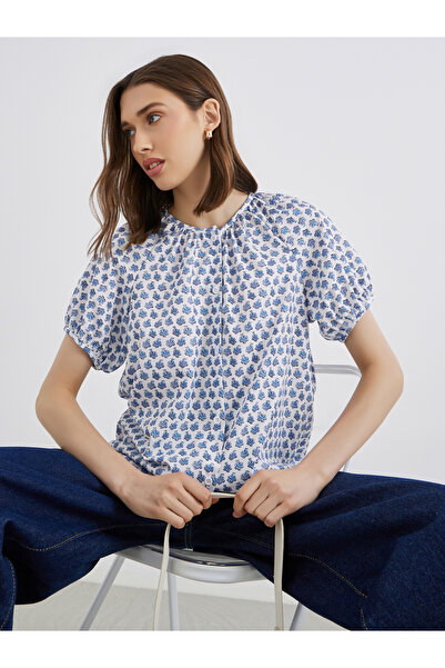 Styli بلوزة بأكمام منفوخة ورقبة مربوطة وطبعة كاملة