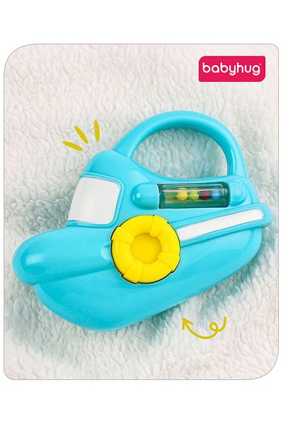 Babyhug Speed Boat Baby Rattle, Sturdy, 6 Months+, L 11 x B 3 x H 8 cm - Blue