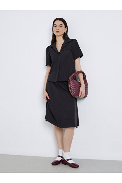 Styli Women Solid Collared Shirt and Skirts Co-Ords