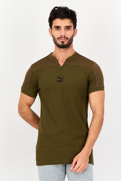 Puma Men Sportswear Fit Short Sleeve Outdoor Polo Shirt, Dark Olive