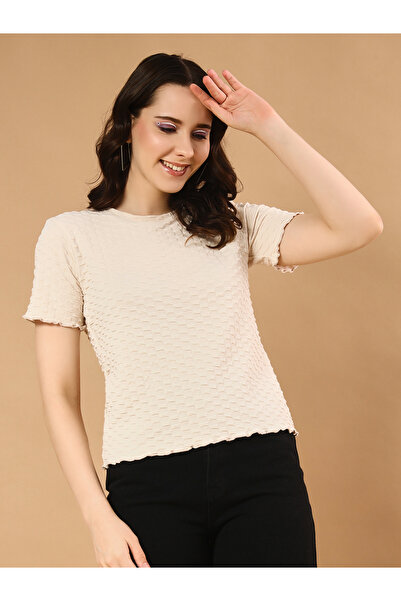 WINGS & HORNS By Styli Cream Textured Knit T-Shirt