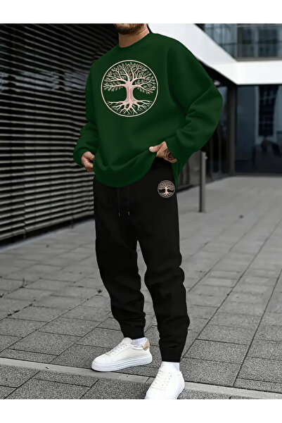 MODAVİBE Set de trening unisex cu guler în formă de O, imprimat, din bumbac ș...