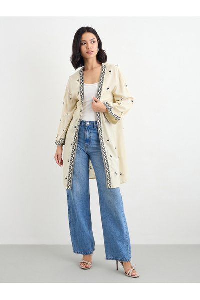 Styli Women Beige Embroidered Kimono