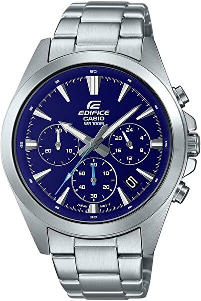Casio ساعة إيديفيس للرجال - EFV-630D-2AVUDF مينا أزرق، سوار فضي