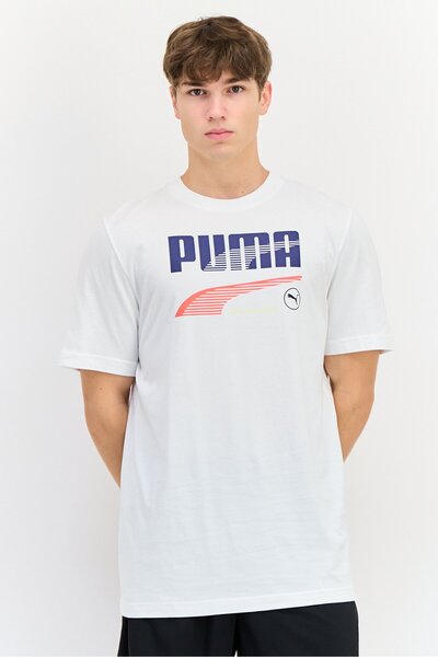 Puma Men Sportswear Fit Brand Logo Short Sleeves Training T-Shirt, White