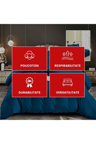 PATONE Damask Polycotton Bed Linen, Navy Blue, 4 Pieces, for Double Bed