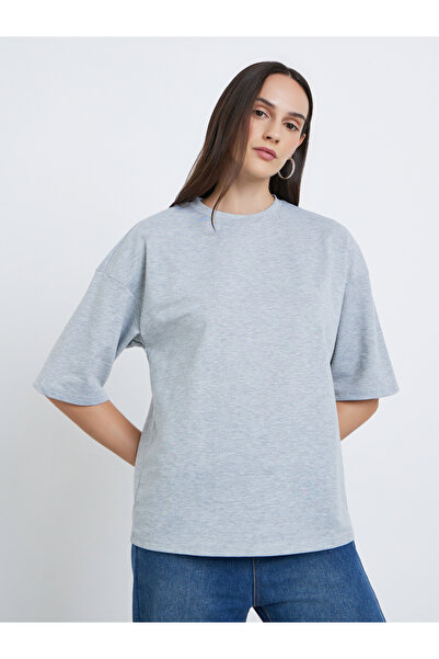 Styli Women Grey Terry Boxy Fit T-Shirt