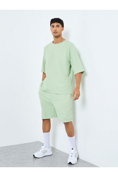 Styli Solid Textured Knit Oversized Streetwear T-Shirt and Shorts Co-Ords