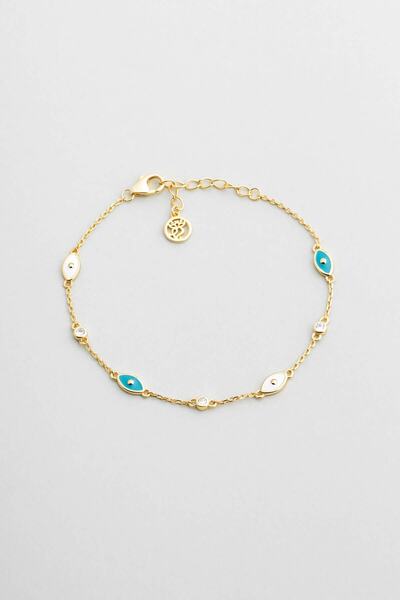 So CHIC... Evil Eye 18 Ayar Sarı Altın Kaplama 18 Cm Gümüş Bileklik