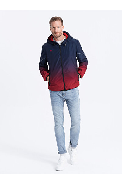 OMBRE Herren Sportjacke mit Reflektoren - Marineblau und Rot V3 OM-JANP-0105