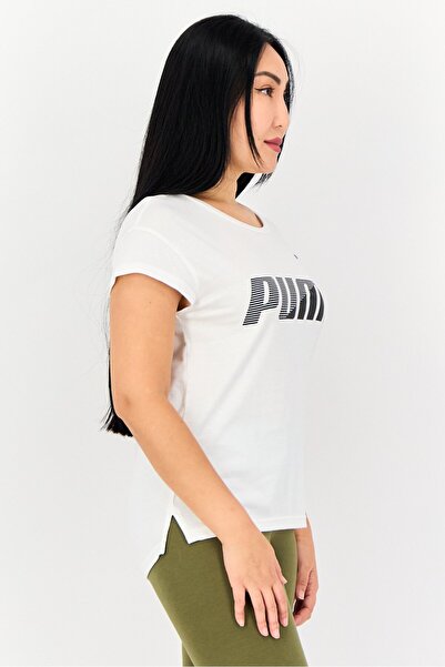 Puma Women Regular Fit Brand Logo Short Sleeves Outdoor T-Shirt, White