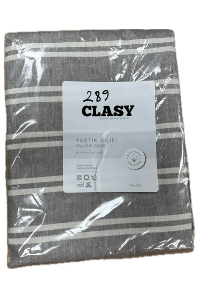 Clasy Ranforce 100% Cotton 2 Pieces Pillow Case Buttoned Striped Gray