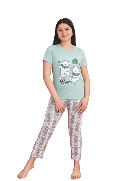 Farya Home Faryakids Cotton Short Sleeve Cat Patterned Girls Pajamas Set