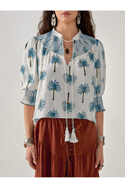 Styli بلوزة برباط على الرقبة بطبعة جرافيكية