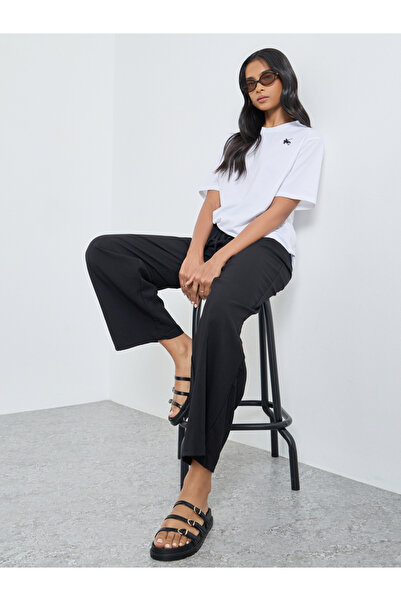 Styli بنطال رياضي واسع الساق مع حزام خصر برباط