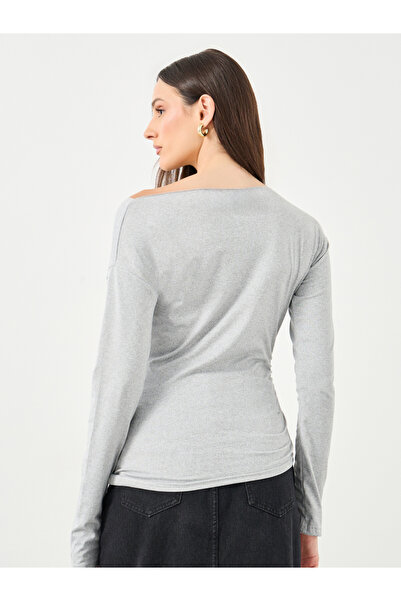Styli Women Grey Asymmetric Hem Fitted Top
