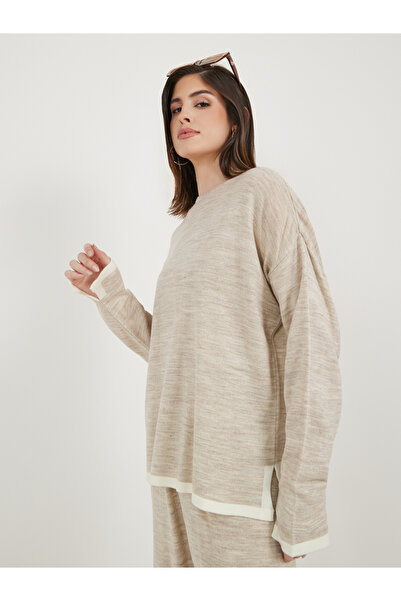 Styli Contrast Trim High Low Hem Top and Wide Leg Pants Co-Ords