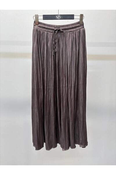 Maldia Shop Women's Crushed Lace Midi Ash Brown Skirt