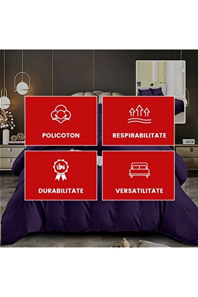 PATONE Damask Polycotton Bed Linen, Dark Purple, 4 Pieces, for Double Bed