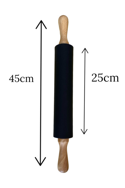 Multiamo Large Size Silicone Dough Rolling Mat Bamboo Handle Silicone Roller Metal Dough Cutting Apparatus Black