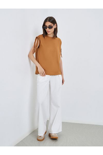 Styli Solid Sleeveless Tie-Up Shoulder T-Shirt