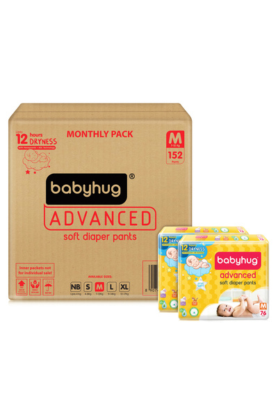 Babyhug Advanced Pant Style Diapers, 152 Pieces Monthly Pack, Size 3, 7 to 12kg