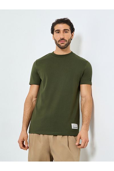Styli Badge Detail Mock Neck Regular Fit T-Shirt