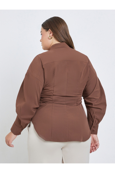 Styli Plus Brown Longline Fitted Shirt